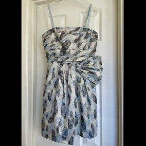 Strapless metallic jacquard mini dress with pockets